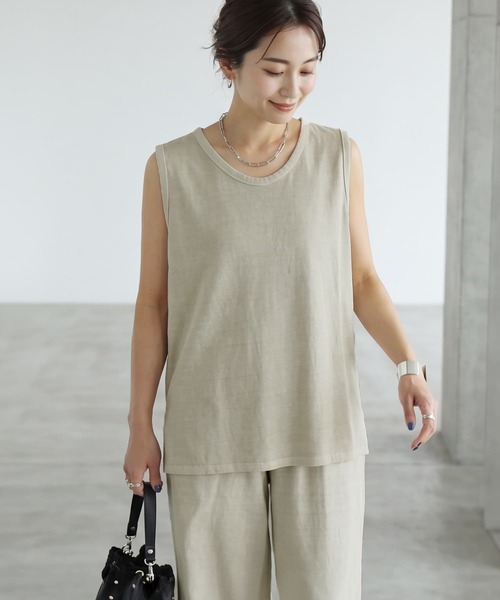 STYLE DELI(スタイルデリ)の「綿100ピグメント加工ノースリトップ(ニット/セーター・レディース・チャコール/ベージュ/ライトブルー/ホワイト・FREE)」の1枚目の写真