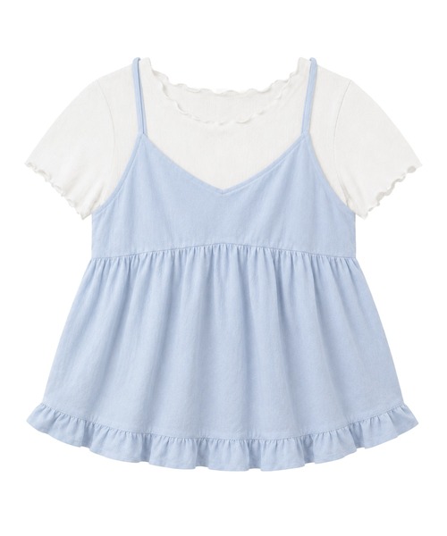 DAY CLOSET(デイ クローゼット)の「【2WAYバッククロス/セットアップ】ペプラムキャミソール+スムースニットTシャツ アンサンブル2点セット レディース(キャミソール・レディース・ホワイト/ブラック/サックスブルー・FREE)」の16枚目の写真