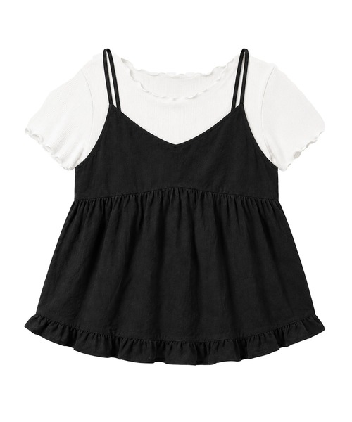 DAY CLOSET(デイ クローゼット)の「【2WAYバッククロス/セットアップ】ペプラムキャミソール+スムースニットTシャツ アンサンブル2点セット レディース(キャミソール・レディース・ホワイト/ブラック/サックスブルー・FREE)」の12枚目の写真