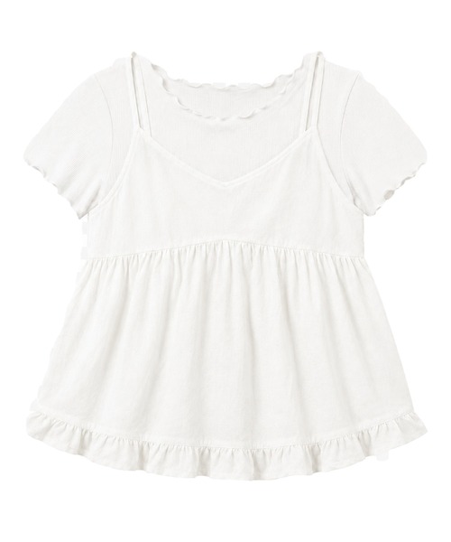 DAY CLOSET(デイ クローゼット)の「【2WAYバッククロス/セットアップ】ペプラムキャミソール+スムースニットTシャツ アンサンブル2点セット レディース(キャミソール・レディース・ホワイト/ブラック/サックスブルー・FREE)」の8枚目の写真