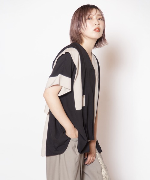 OSMOSIS(オズモーシス)の「アシンメトリーバイカラー切替ブラウス(シャツ/ブラウス・レディース・ライトベージュ/ブラウン/ネイビー・ONE SIZE)」の10枚目の写真