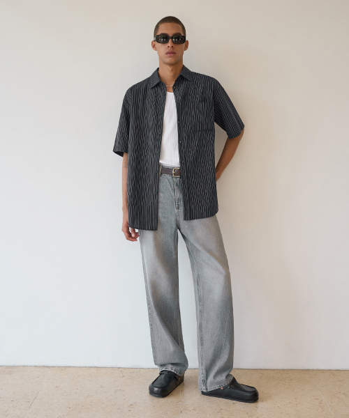TRIP LE SENS(トリップ ル センス)の「ピンストライプハーフシャツ_ブラック(シャツ/ブラウス・メンズ・その他・MEDIUM/LARGE)」の2枚目の写真