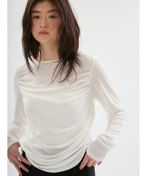 emmi(エミ)の「アシンメトリードレープカットソー(Tシャツ/カットソー・レディース・ブラウン/ブラック/オフホワイト・F)」の19枚目の写真