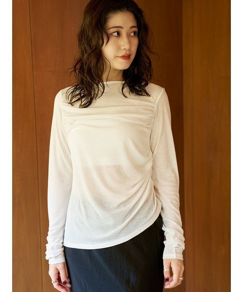 emmi(エミ)の「アシンメトリードレープカットソー(Tシャツ/カットソー・レディース・ブラウン/ブラック/オフホワイト・F)」の6枚目の写真