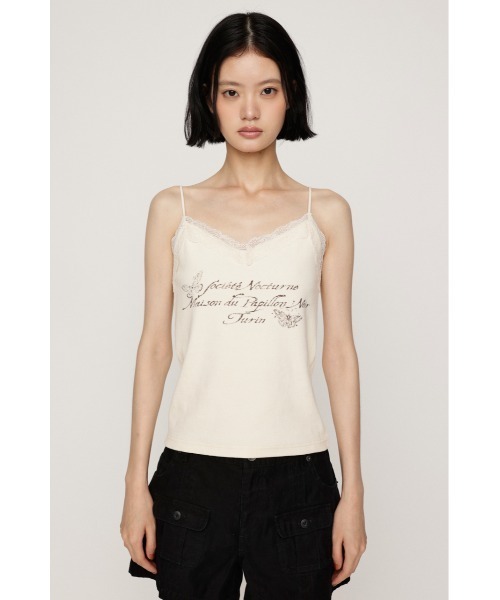 SLY(スライ)の「LACE CAMI LOGO TOPS レースキャミロゴトップス 夏服 秋服(キャミソール・レディース・ブラウン/オフホワイト/ライトブラック・FREE)」の6枚目の写真