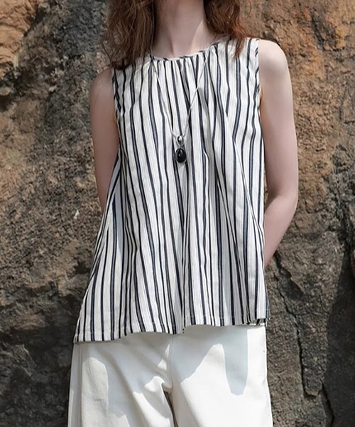 Doux Belle(ドゥーベル)の「フレアシルエットノースリーブトップス(シャツ/ブラウス・レディース・ストライプ・MEDIUM/LARGE/X-LARGE)」の3枚目の写真