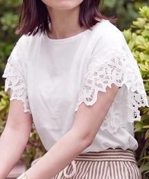 袖レースTシャツ