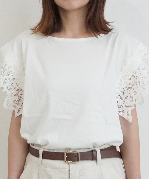 SELECT LEVERY(セレクトリベリー)の「袖レースTシャツ(Tシャツ/カットソー・レディース・ミント/オフホワイト/ブラック・LARGE/MEDIUM)」の6枚目の写真