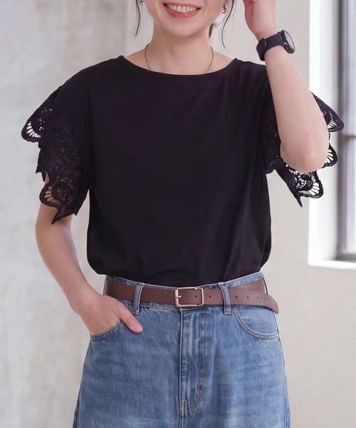 SELECT LEVERY(セレクトリベリー)の「袖レースTシャツ(Tシャツ/カットソー・レディース・ミント/オフホワイト/ブラック・LARGE/MEDIUM)」の18枚目の写真