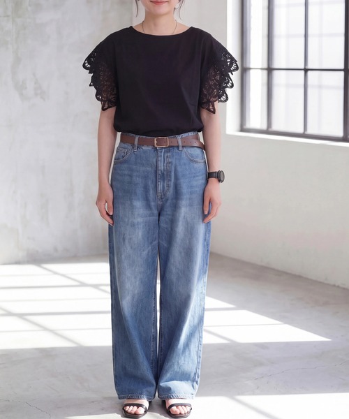 SELECT LEVERY(セレクトリベリー)の「袖レースTシャツ(Tシャツ/カットソー・レディース・ミント/オフホワイト/ブラック・LARGE/MEDIUM)」の19枚目の写真