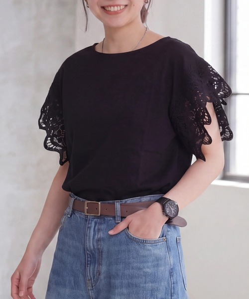 SELECT LEVERY(セレクトリベリー)の「袖レースTシャツ(Tシャツ/カットソー・レディース・ミント/オフホワイト/ブラック・LARGE/MEDIUM)」の20枚目の写真