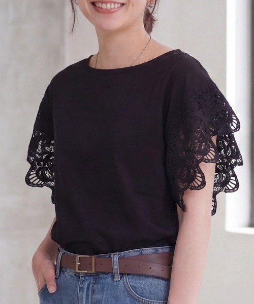 SELECT LEVERY(セレクトリベリー)の「袖レースTシャツ(Tシャツ/カットソー・レディース・ミント/オフホワイト/ブラック・LARGE/MEDIUM)」の21枚目の写真