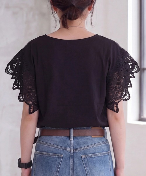 SELECT LEVERY(セレクトリベリー)の「袖レースTシャツ(Tシャツ/カットソー・レディース・ミント/オフホワイト/ブラック・LARGE/MEDIUM)」の11枚目の写真