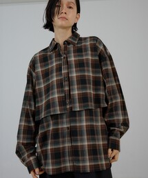 NOMINE（ノミネ）の「チェック/オックス ロングヨーク オーバーサイズ シャツ｜ユニセックス セットアップ対応 レイヤード風（シャツ/ブラウス）」