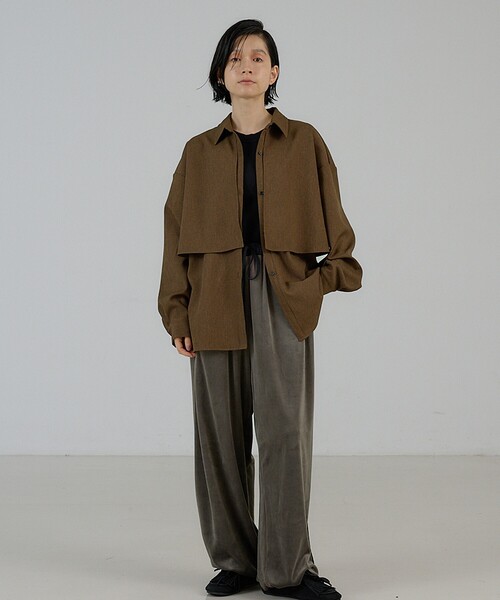NOMINE(ノミネ)の「チェック/オックス ロングヨーク オーバーサイズ シャツ|ユニセックス セットアップ対応 レイヤード風(シャツ/ブラウス・レディース・ブラウン/グレー/ブルー/ブラウン系その他・フリー)」の16枚目の写真