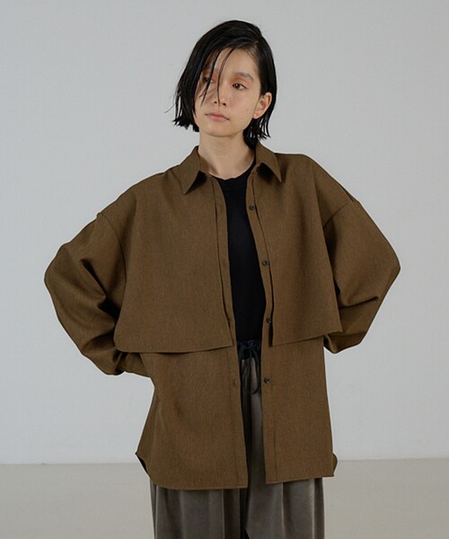NOMINE(ノミネ)の「チェック/オックス ロングヨーク オーバーサイズ シャツ|ユニセックス セットアップ対応 レイヤード風(シャツ/ブラウス・レディース・ブラウン/グレー/ブルー/ブラウン系その他・フリー)」の19枚目の写真