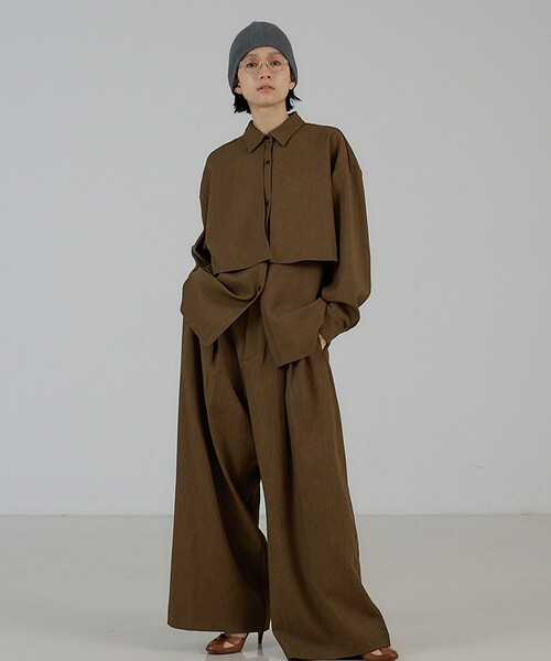 NOMINE(ノミネ)の「チェック/オックス ロングヨーク オーバーサイズ シャツ|ユニセックス セットアップ対応 レイヤード風(シャツ/ブラウス・レディース・ブラウン/グレー/ブルー/ブラウン系その他・フリー)」の20枚目の写真
