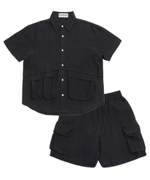NIGHTWORKDEPT（ナイトワークデプト）の「Loose Fit Utility Linen Set-Up_Black（シャツ/ブラウス）」