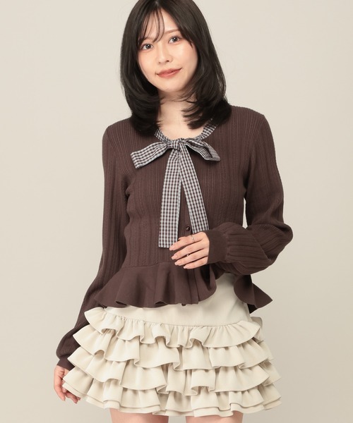 Heather(ヘザー)の「ペプラムリボンニット 1063905(ニット/セーター・レディース・アイボリー/ブラック/ブラウン・FREE)」の3枚目の写真