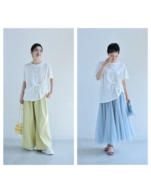 cawaii(カワイイ)の「紫陽花シャーリングTシャツトップス(シャツ/ブラウス・レディース・ホワイト/ブラック・FREE)」の5枚目の写真