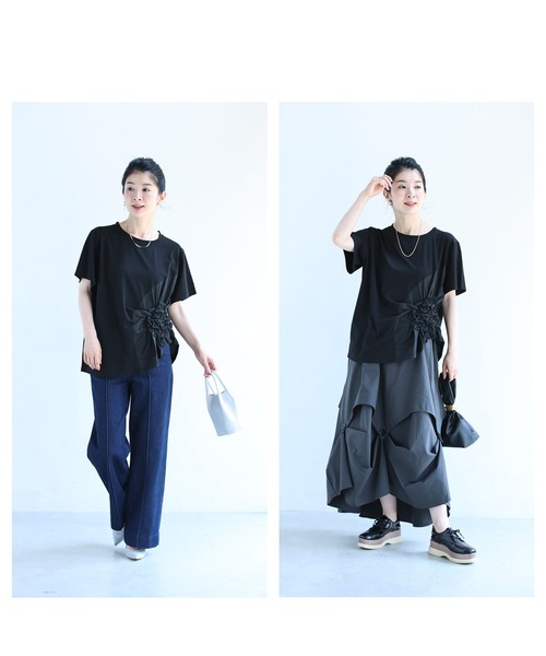 cawaii(カワイイ)の「紫陽花シャーリングTシャツトップス(シャツ/ブラウス・レディース・ホワイト/ブラック・FREE)」の9枚目の写真