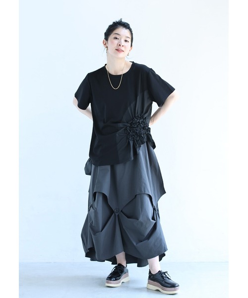 cawaii(カワイイ)の「紫陽花シャーリングTシャツトップス(シャツ/ブラウス・レディース・ホワイト/ブラック・FREE)」の8枚目の写真