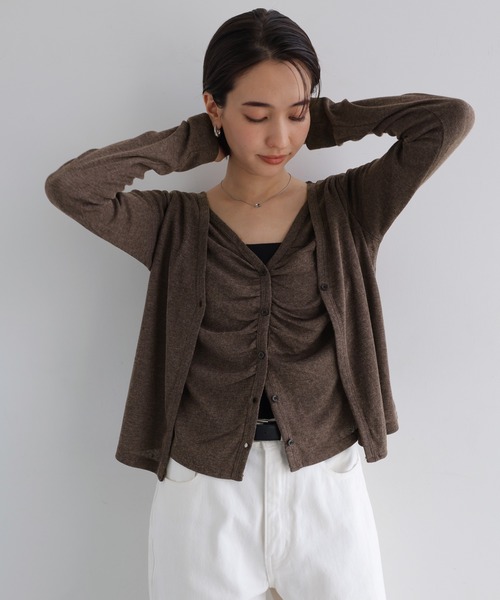 andme(アンドミー)の「レイヤード風ギャザー長袖トップス(Tシャツ/カットソー・レディース・ブラック/ブラウン/アイボリー・M)」の7枚目の写真