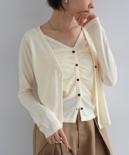 andme(アンドミー)の「レイヤード風ギャザー長袖トップス(Tシャツ/カットソー・レディース・ブラック/ブラウン/アイボリー・M)」の21枚目の写真