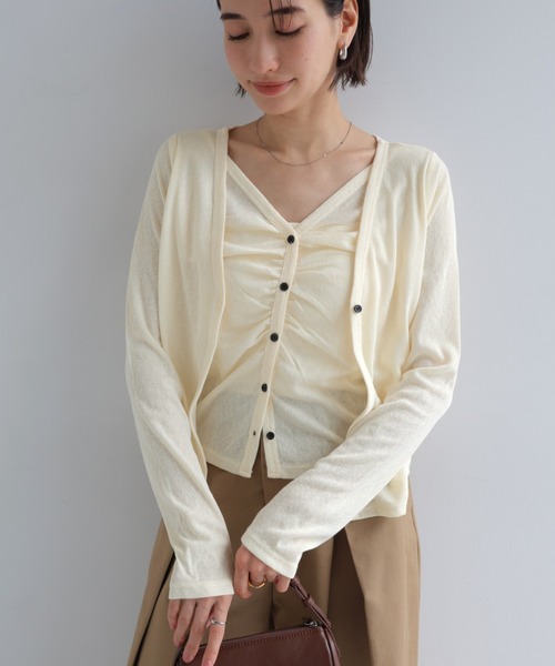 andme(アンドミー)の「レイヤード風ギャザー長袖トップス(Tシャツ/カットソー・レディース・ブラック/ブラウン/アイボリー・M)」の20枚目の写真