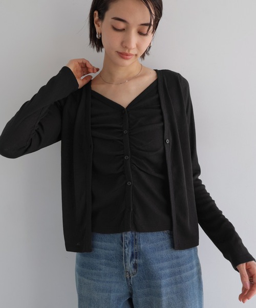 andme(アンドミー)の「レイヤード風ギャザー長袖トップス(Tシャツ/カットソー・レディース・ブラック/ブラウン/アイボリー・M)」の17枚目の写真