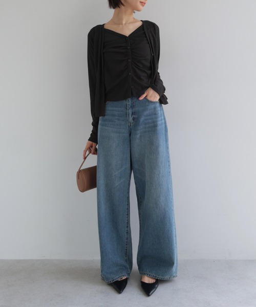andme(アンドミー)の「レイヤード風ギャザー長袖トップス(Tシャツ/カットソー・レディース・ブラック/ブラウン/アイボリー・M)」の15枚目の写真