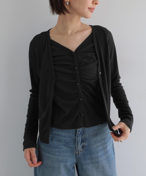 andme(アンドミー)の「レイヤード風ギャザー長袖トップス(Tシャツ/カットソー・レディース・ブラック/ブラウン/アイボリー・M)」の18枚目の写真
