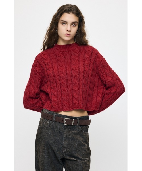MOUSSY(マウジー)の「【26年AW新作】BACK OPEN CABLE KNIT プルオーバー(ニット/セーター・レディース・レッド/ブラック/ネイビー/ライトベージュ・FREE)」の16枚目の写真