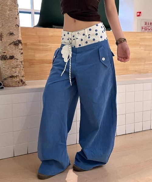 セール】26aw 【チャーム付き】ドットウエスト切替レイヤード風ワイド