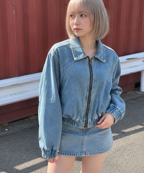HOOK（フック）の「HOOK for girls ギャザーショートデニムブルゾン（デニムジャケット・レディース・ブルー・S）」の10枚目の写真
