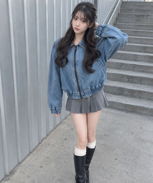 HOOK（フック）の「HOOK for girls ギャザーショートデニムブルゾン（デニムジャケット・レディース・ブルー・S）」の12枚目の写真