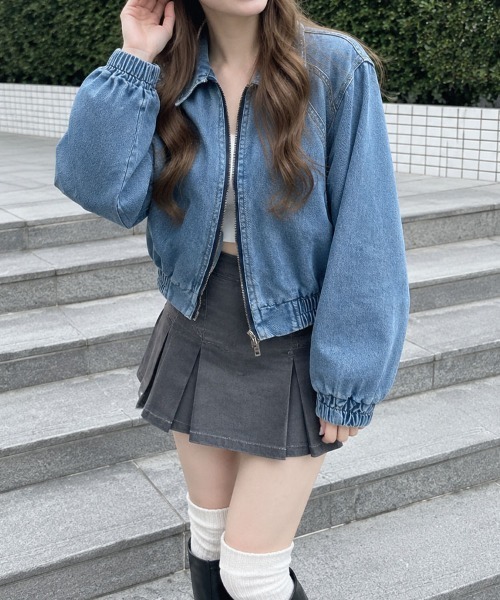HOOK（フック）の「HOOK for girls ギャザーショートデニムブルゾン（デニムジャケット・レディース・ブルー・S）」の13枚目の写真