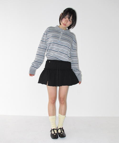 RONRON（ロンロン）の「LOOSE FIT STRIPE COLLAR KNIT GREY（ポロシャツ・レディース・その他・FREE）」の3枚目の写真