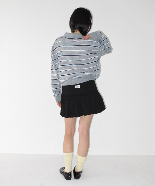 RONRON（ロンロン）の「LOOSE FIT STRIPE COLLAR KNIT GREY（ポロシャツ・レディース・その他・FREE）」の4枚目の写真