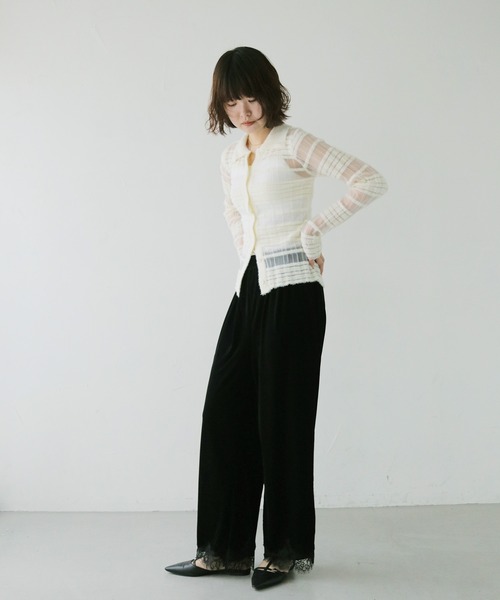 cheriella(シェリエラ)の「【cheriella】シアーボーダーポロニット SHEER BORDER POLO KNIT(ニット/セーター・レディース・ブラック/オフホワイト・FREE)」の9枚目の写真