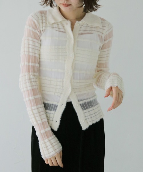 cheriella(シェリエラ)の「【cheriella】シアーボーダーポロニット SHEER BORDER POLO KNIT(ニット/セーター・レディース・ブラック/オフホワイト・FREE)」の16枚目の写真