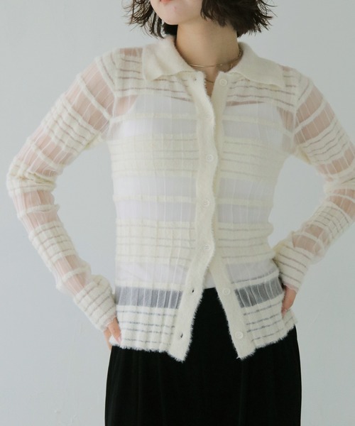 cheriella(シェリエラ)の「【cheriella】シアーボーダーポロニット SHEER BORDER POLO KNIT(ニット/セーター・レディース・ブラック/オフホワイト・FREE)」の20枚目の写真