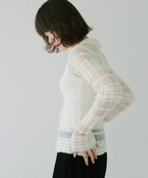 cheriella(シェリエラ)の「【cheriella】シアーボーダーポロニット SHEER BORDER POLO KNIT(ニット/セーター・レディース・ブラック/オフホワイト・FREE)」の15枚目の写真
