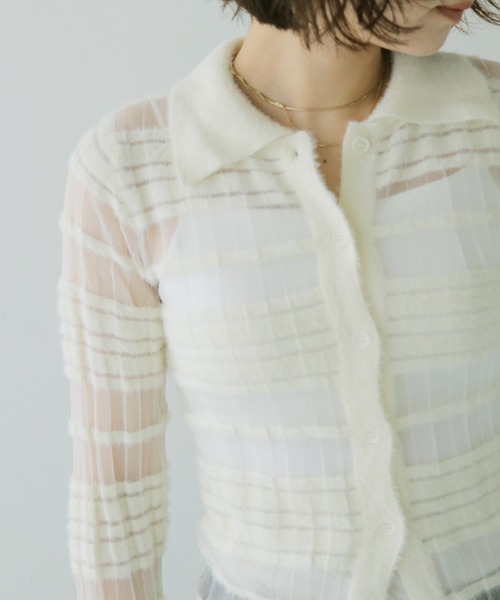 cheriella(シェリエラ)の「【cheriella】シアーボーダーポロニット SHEER BORDER POLO KNIT(ニット/セーター・レディース・ブラック/オフホワイト・FREE)」の12枚目の写真