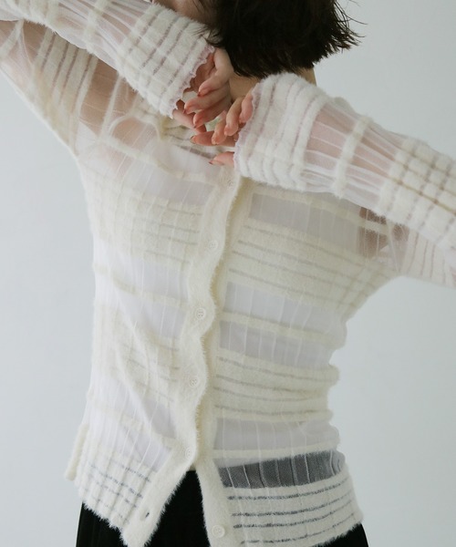 cheriella(シェリエラ)の「【cheriella】シアーボーダーポロニット SHEER BORDER POLO KNIT(ニット/セーター・レディース・ブラック/オフホワイト・FREE)」の17枚目の写真