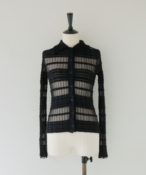 cheriella(シェリエラ)の「【cheriella】シアーボーダーポロニット SHEER BORDER POLO KNIT(ニット/セーター・レディース・ブラック/オフホワイト・FREE)」の22枚目の写真