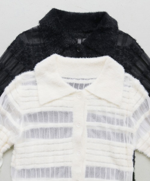 cheriella(シェリエラ)の「【cheriella】シアーボーダーポロニット SHEER BORDER POLO KNIT(ニット/セーター・レディース・ブラック/オフホワイト・FREE)」の21枚目の写真