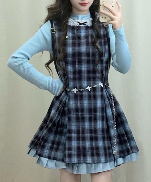 gossip！ロサンゼルス（ゴシップロサンゼルス）の「【Y2Kガーリー】チェック柄 サロペットワンピース ジャンパースカート（ワンピース・レディース・チェック・M）」の4枚目の写真