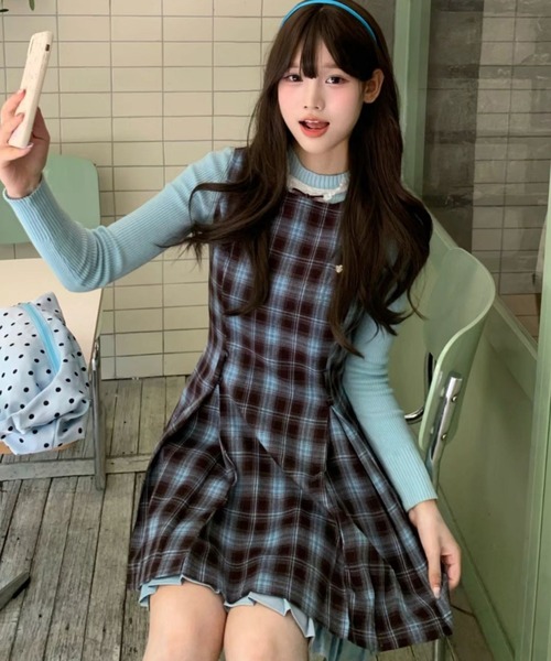 gossip！ロサンゼルス（ゴシップロサンゼルス）の「【Y2Kガーリー】チェック柄 サロペットワンピース ジャンパースカート（ワンピース・レディース・チェック・M）」の6枚目の写真