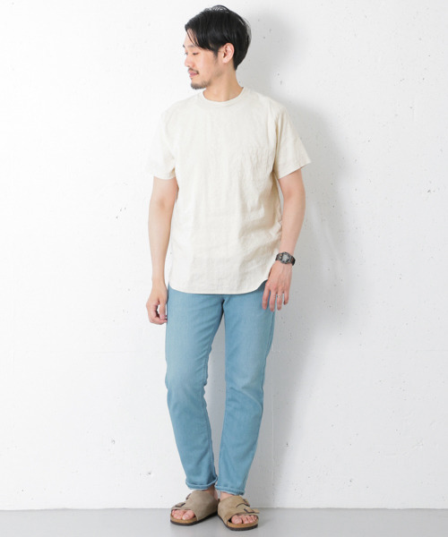 URBAN RESEARCH DOORS MENS（アーバンリサーチ ドアーズ メンズ）の「DOORS ストレッチリネン布帛Tee（シャツ/ブラウス・メンズ・アイボリー/オレンジ/ブルー系その他/ネイビー・40/38）」の5枚目の写真